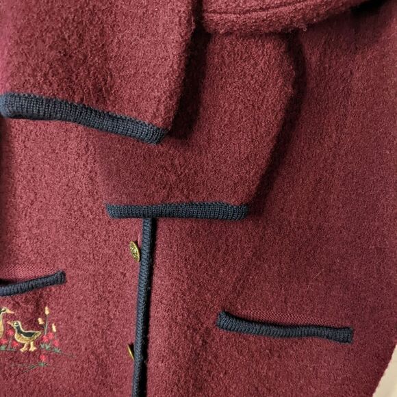 Vintage embroidered burgundy red wool cardigan shacket Medium @X - Picture 2 of 9